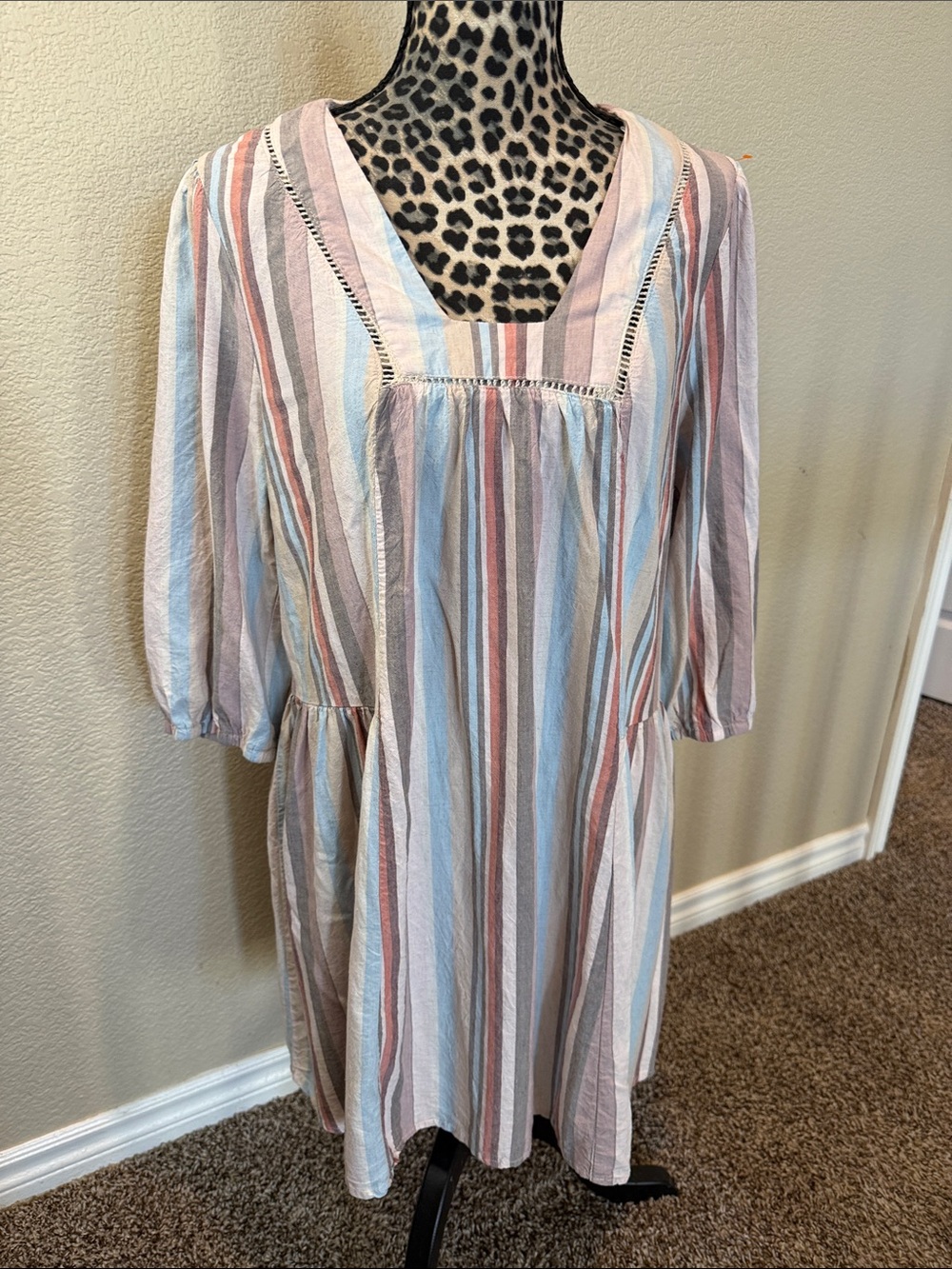 Knox Rose Pastel Striped V-Neck Midi Dress - orange Blue Cream